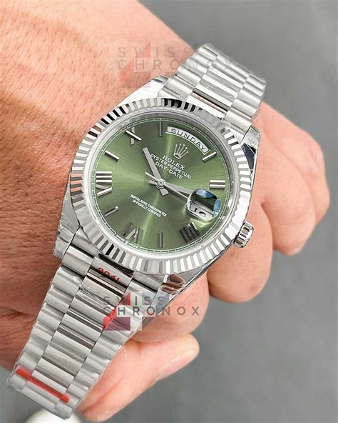 rolex day date 40 white gold green dial|rolex day date 40mm price.